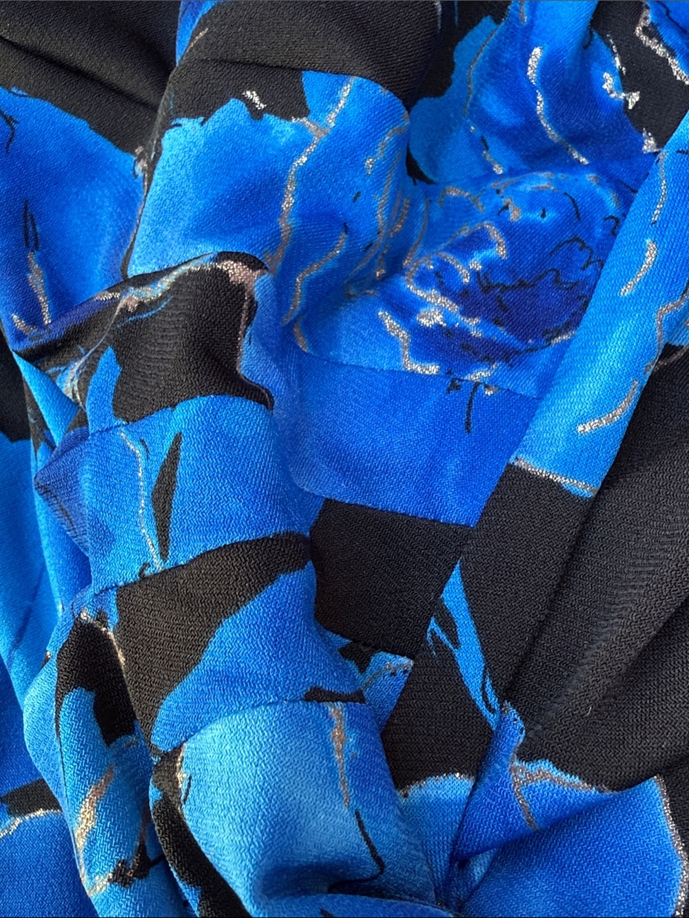 connected apparel Black and Blue Floral Cowl Neck Midi Dress Size 4 - Picture 6 of 8